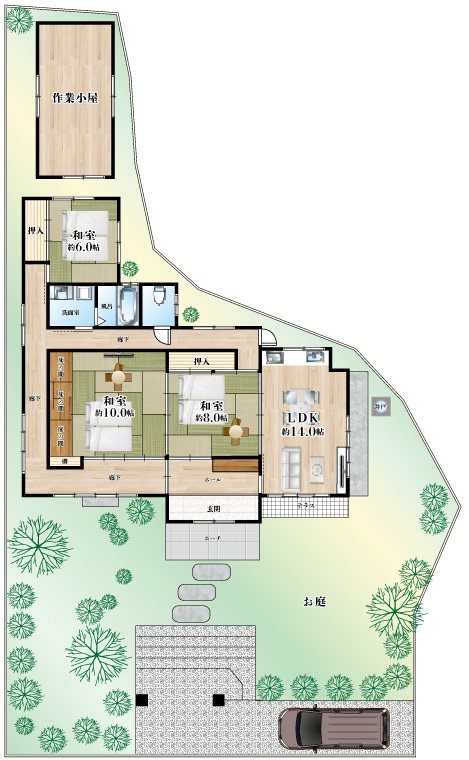 亀岡市東別院町神原堂ケ谷 中古平屋戸建 間取り図