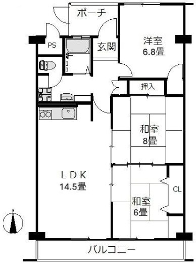 大和サニーハイツ高槻2棟  709号室 間取り図