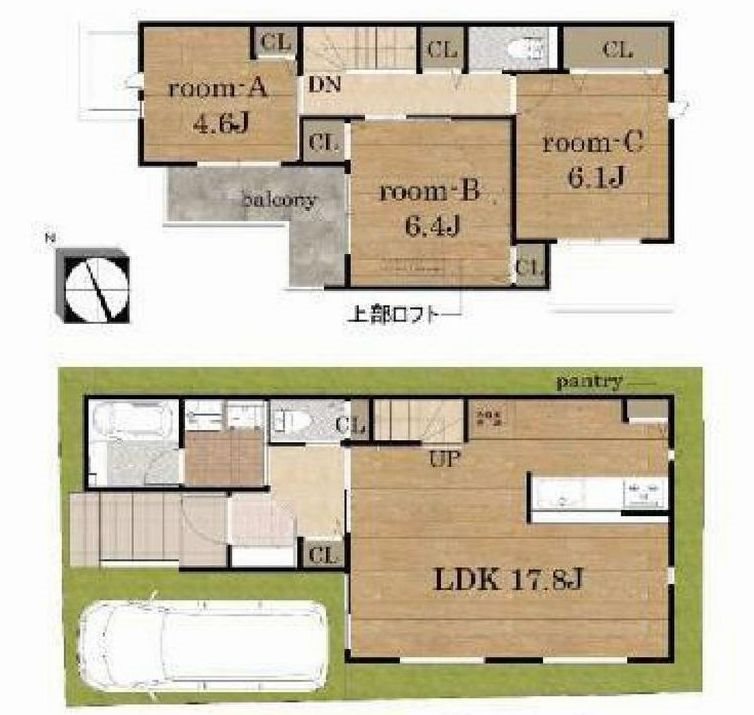 茨木市耳原1丁目　新築一戸建 間取り図