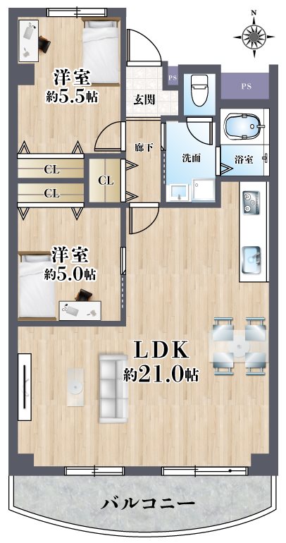 南茨木ハイタウン美沢C棟 304号室 間取り図