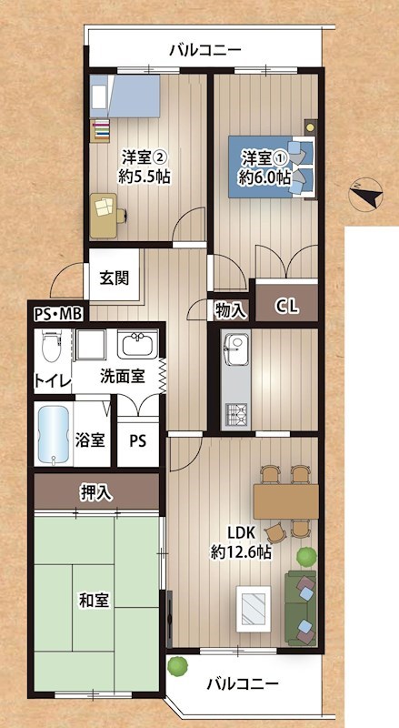 千里山田グリーンハイツ3号棟   間取り図