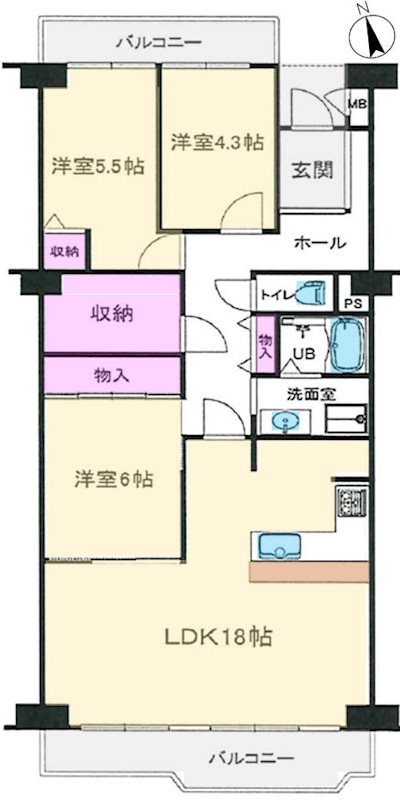 グリーンタウン香里ケ丘B棟 間取り図