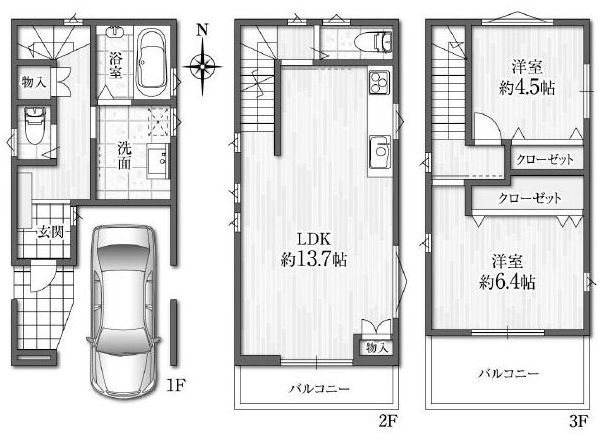 間取り図 高槻市寿町3丁目 中古一戸建 間取り図