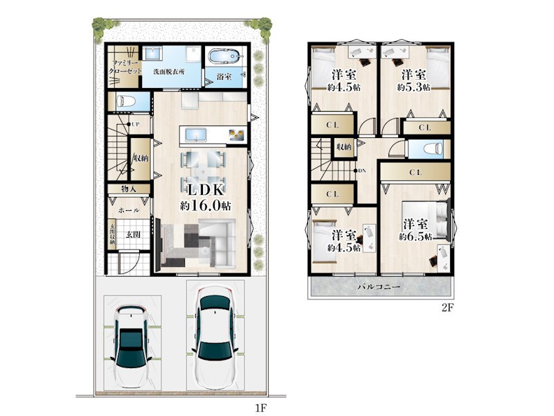 建物プラン例(2号地)建物価格 1909万円、床面積:1階 46.98㎡ 2階 48.6㎡ 茨木市目垣一丁目 建築条件付売土地 2号地 全4区画 その他