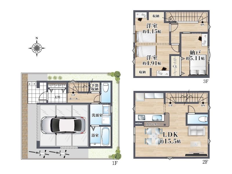 高槻市南松原町新築一戸建 間取り図