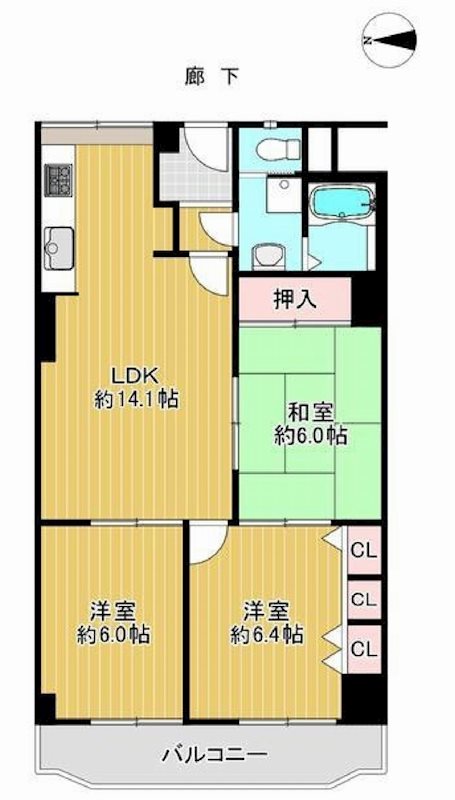 メガロコープ茨木Ⅱ 4F号室 間取り図