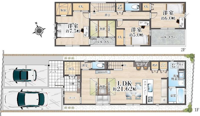 高槻市真上町6丁目　2号地　新築一戸建 間取り図