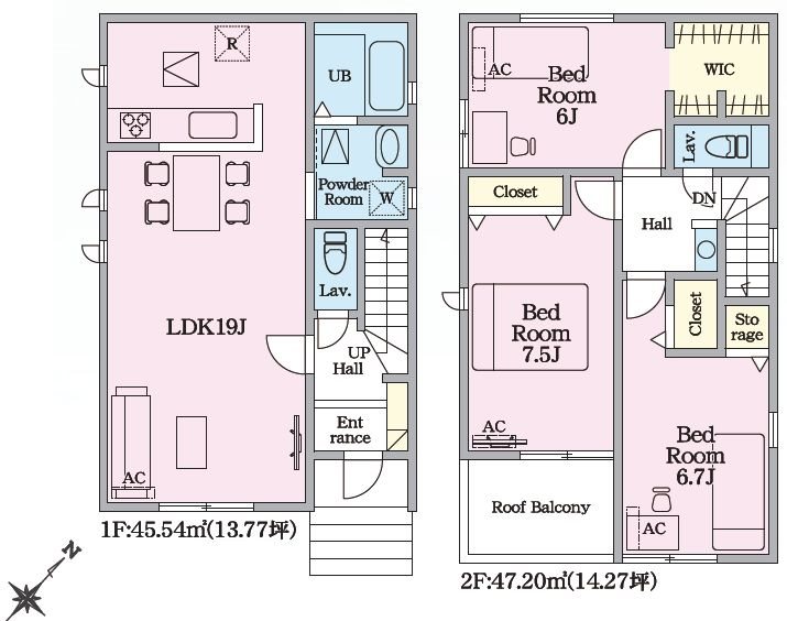 渚東町LIGNAGE2棟新築分譲住宅1号棟 間取り図