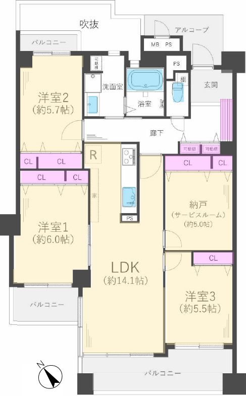 オークヒルズ香里 五番館 間取り図