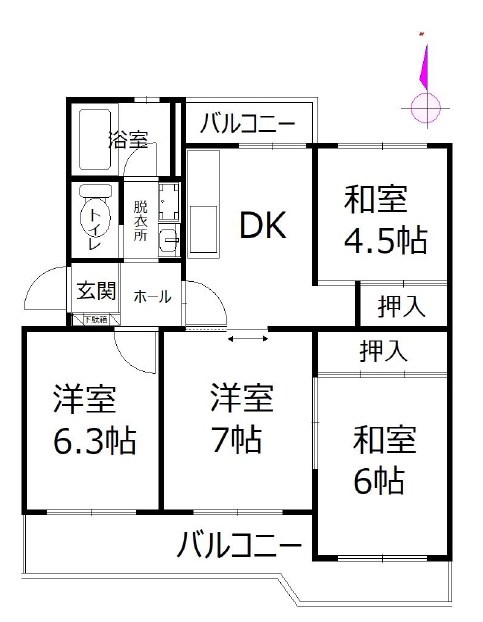 高槻塚原台ハイツ4号棟 間取り図