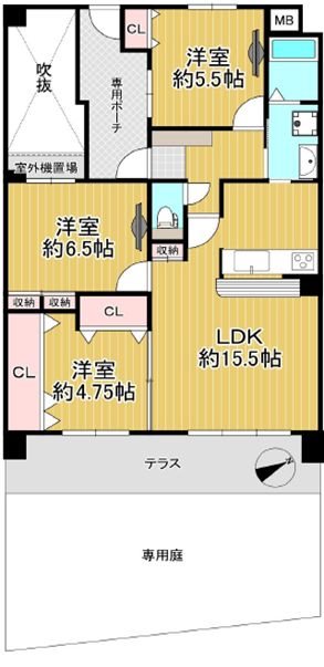 ダイアパレス枚方山田池公園（専用庭付) 間取り図