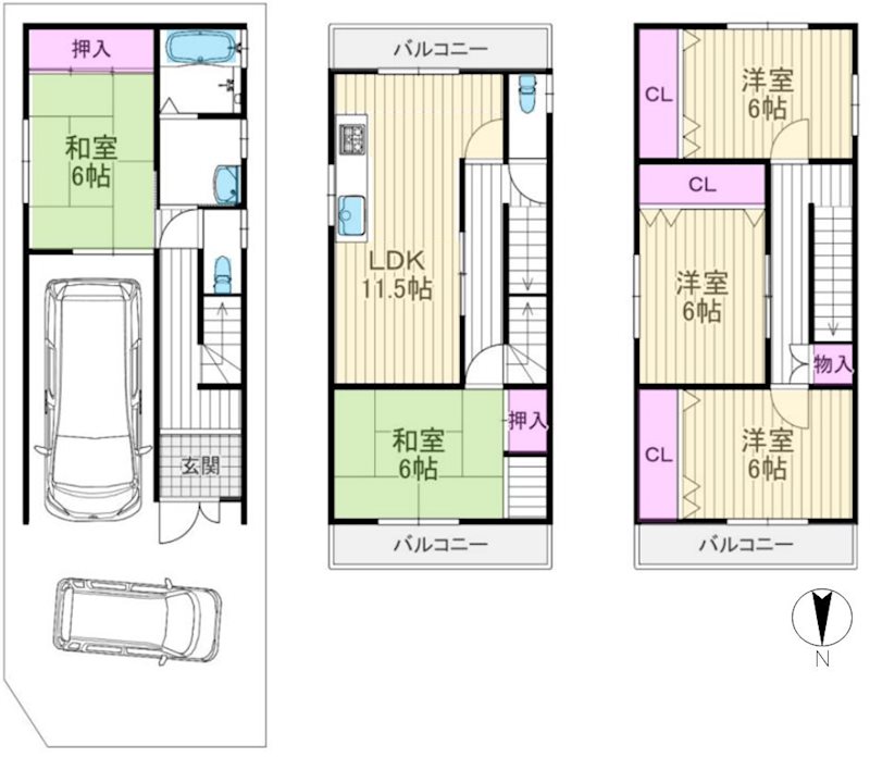 交北1丁目一戸建 (再生住宅) 間取り図