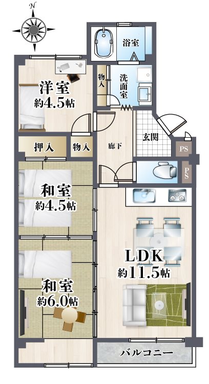 メゾン茨木主原1号棟 404号室 間取り図