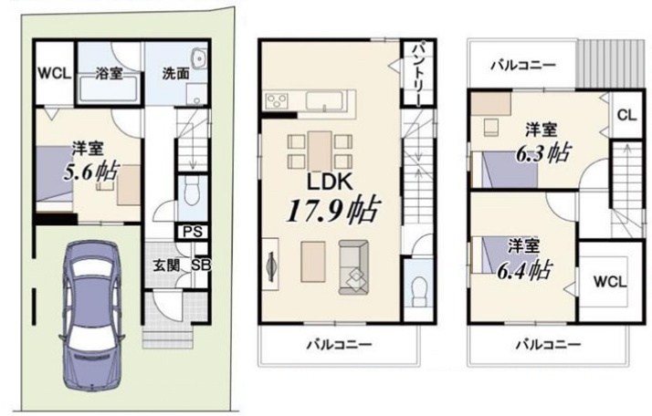高槻市富田町5丁目　新築一戸建　1号地 間取り図