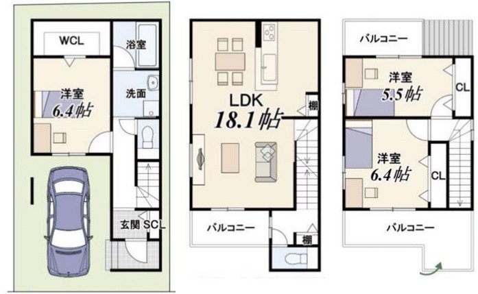 高槻市富田町5丁目　新築一戸建　2号地 間取り図