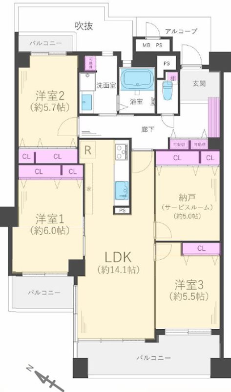 オークヒルズ香里 五番館 間取り図