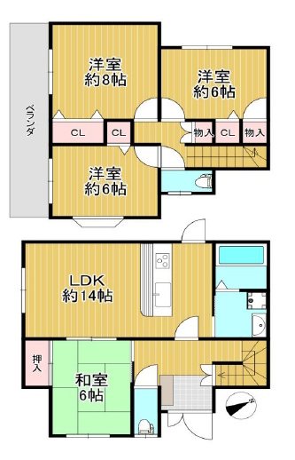 杉山手3丁目一戸建(再生住宅) 間取り図