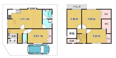 延床面積99.34㎡ 4LDK+駐車スペース1台 東船橋2丁目一戸建 (再生住宅) 間取り図
