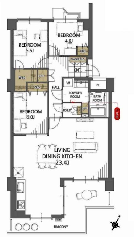 公社山田西第3次団地A3棟   間取り図