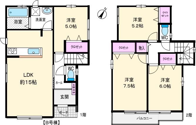 東香里1丁目Hartfulltown2区画新築分譲住宅B号棟 間取り図