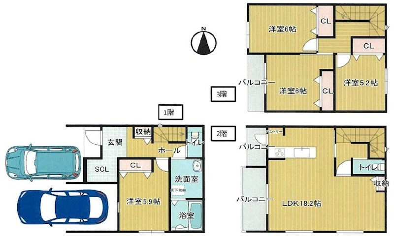 高槻市津之江町2丁目　新築一戸建 間取り図