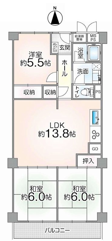 南向きで陽当り良好! 日興総持寺スカイマンション 間取り図