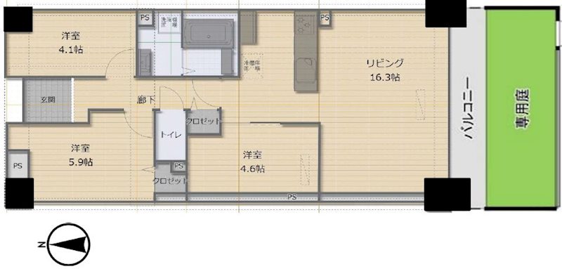 ローズハイツ香里園3号棟 間取り図
