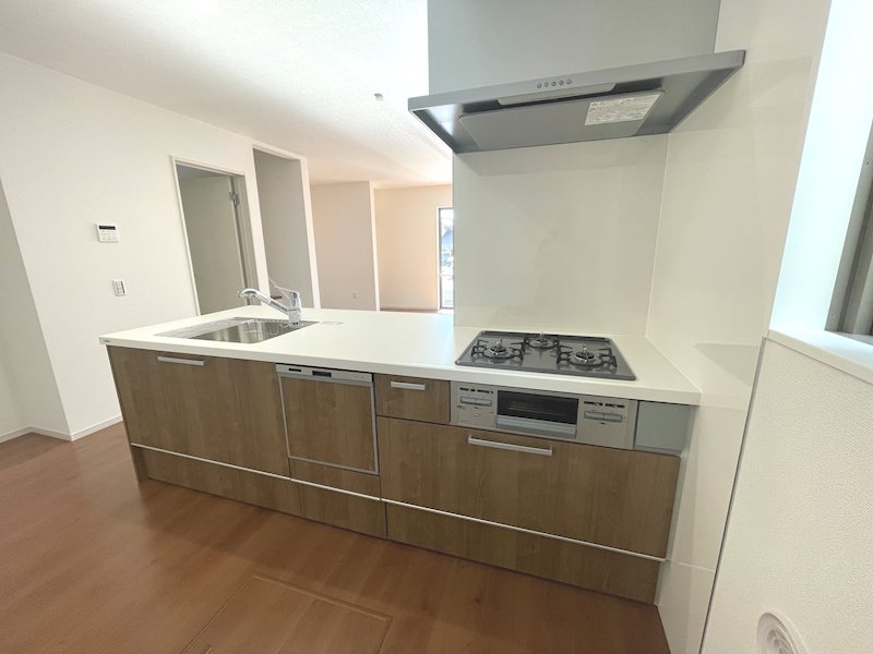 リビング全体を見渡せる対面キッチンで、家族との会話を楽しみながら調理できます 楠葉野田二丁目限定1邸新築分譲住宅 その他