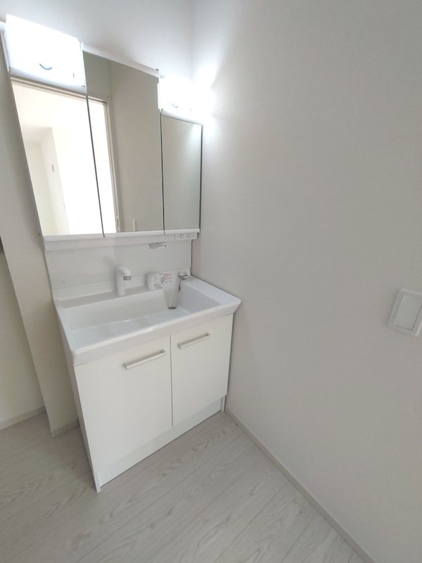 約2帖の洗面脱衣室、三面鏡洗面化粧台 香里園桜木町限定1邸新築分譲住宅 その他