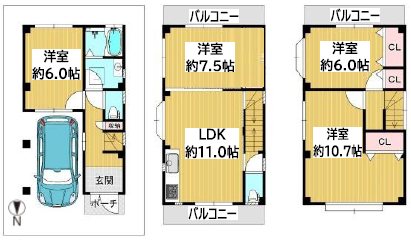 高槻市寿町2丁目　中古一戸建 間取り図