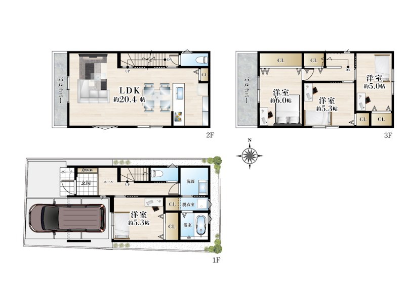 茨木市大同町　新築一戸建 間取り図