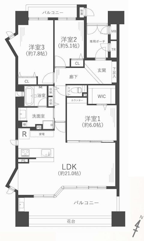 ルネグランディルA棟   間取り図