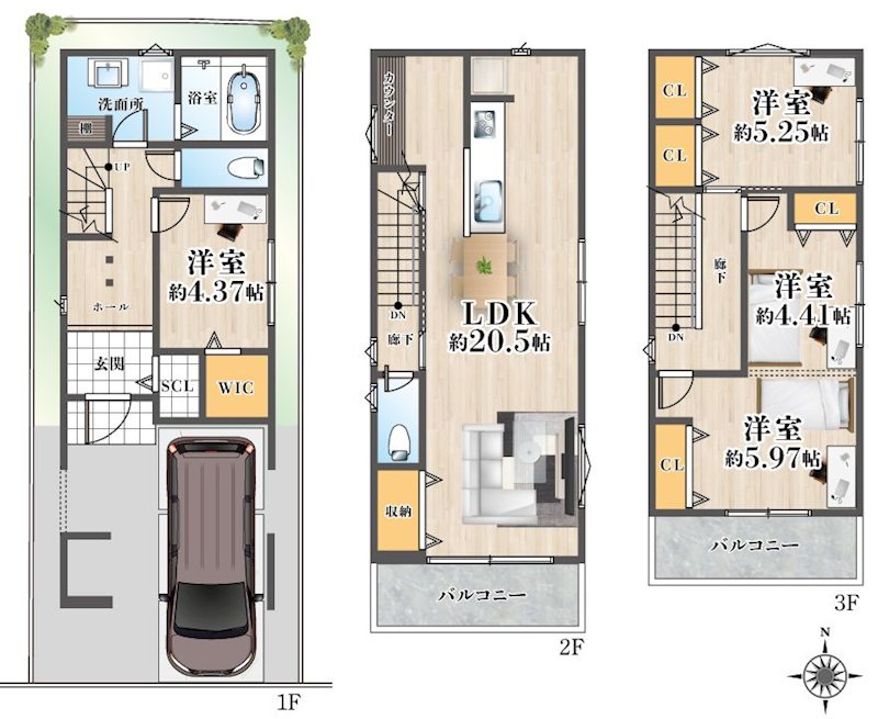 南向きの4LDK 高槻市安満西の町 新築一戸建 間取り図