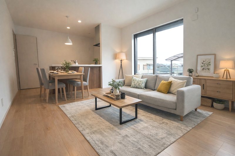 南から採光のある明るいLDK18.25帖(※AIによりステージングしてます) 成田東町限定1邸新築分譲住宅 その他