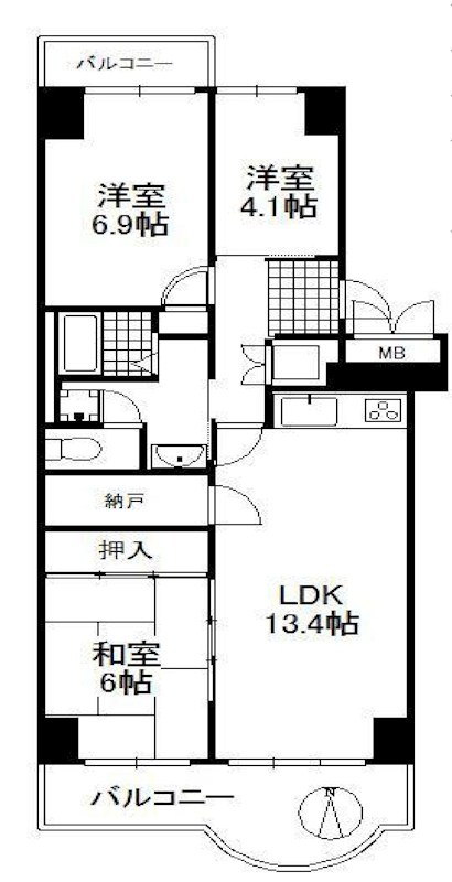 ユニハイム千里丘1号棟 オーナーチェンジ物件 間取り図