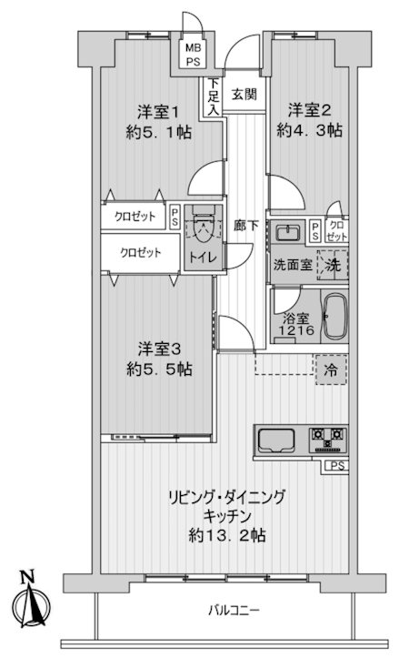 ライオンズマンション水無瀬壱番館 間取り図