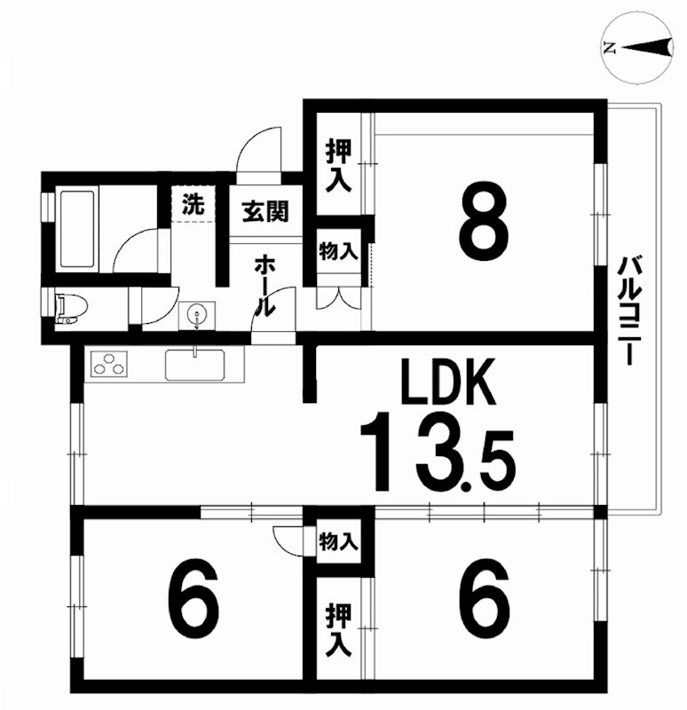茨木郡山B住宅Ａ13棟  間取り図