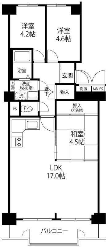 ユニライフ山崎C棟-EV停止階-南向き 間取り図