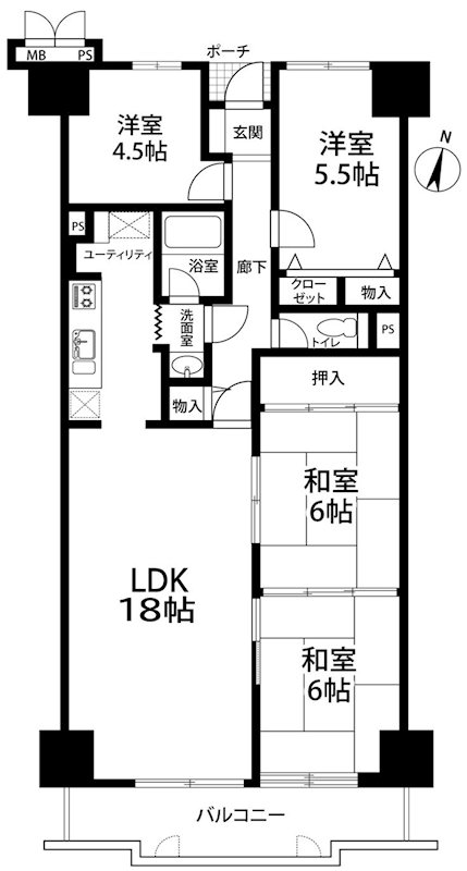 朝日プラザ千里北Ａ棟  506号室 間取り図