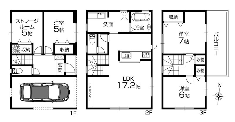 高槻市南松原町新築一戸建１号棟 間取り図