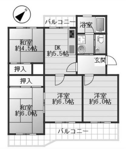 高槻塚原台ハイツ13号棟　オーナーチェンジ物件  間取り図