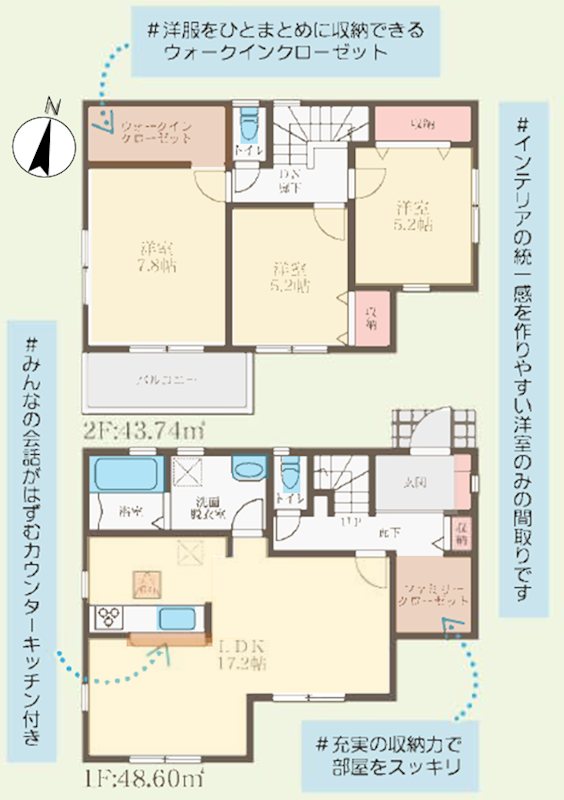 東香里元町LiveleGardenS全2棟新築分譲住宅地内2号棟 間取り図