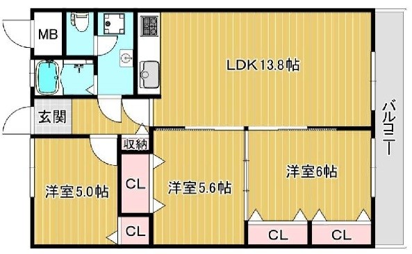 大和サニーハイツ高槻2棟 606号室 間取り図