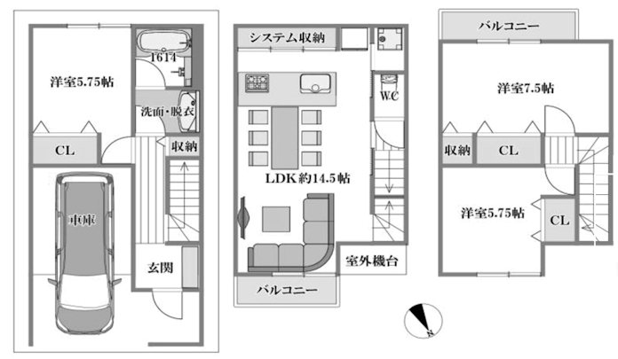 高槻市上牧南駅前町 中古一戸建 間取り図