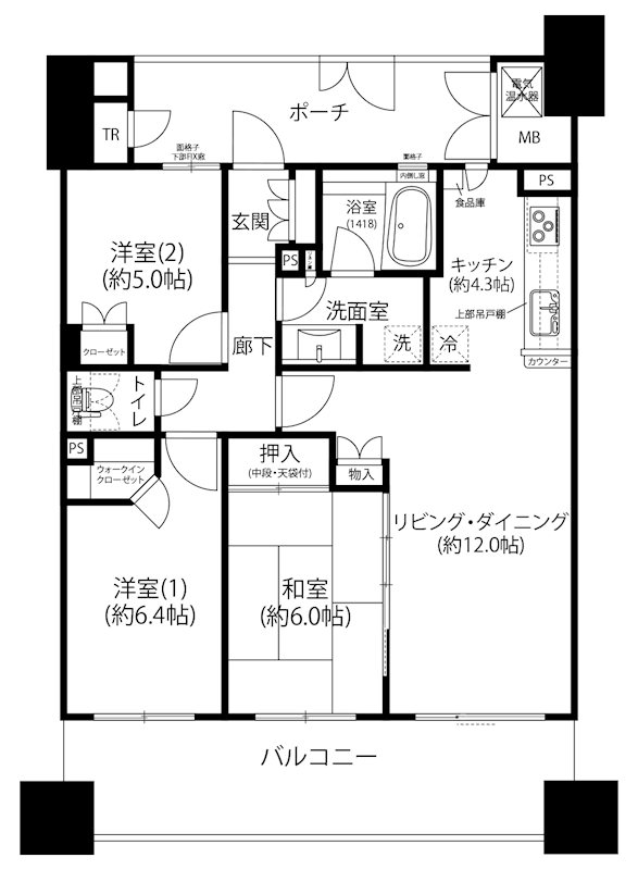 ■専有面積75.08㎡/3LDK/南向きバルコニー プラネ高槻ガーデンライフ 間取り図