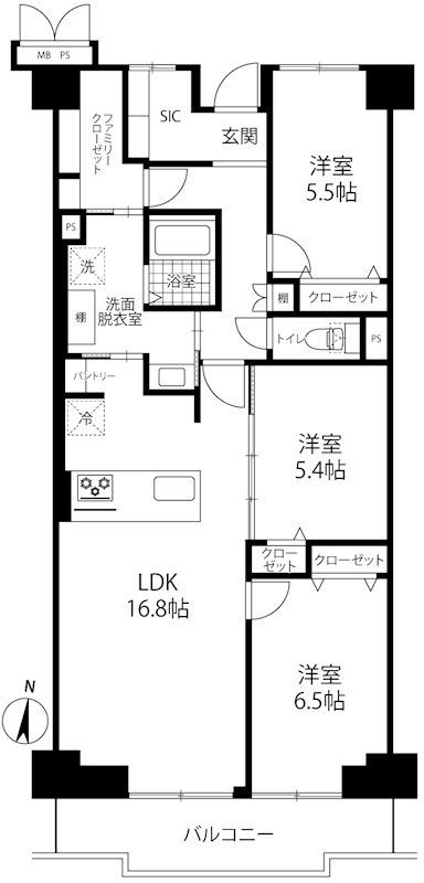 朝日プラザ千里北Ａ棟  506号室 間取り図
