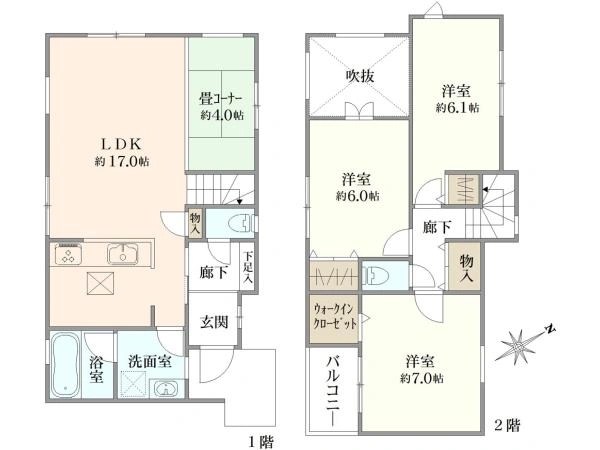 香里ケ丘4丁目MELDIA新築分譲地内B号棟 間取り図