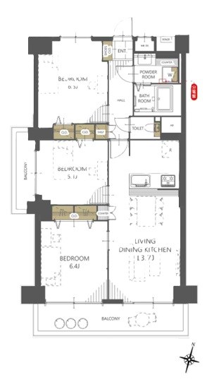 日商岩井北浦和マンションＢ棟 間取図・土地図